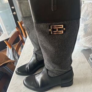Tommy Hilfigire Black and Gray Riding Boots with Gold Accent size 6